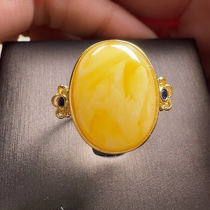 蜜蜡银S925镶嵌戒指戒指