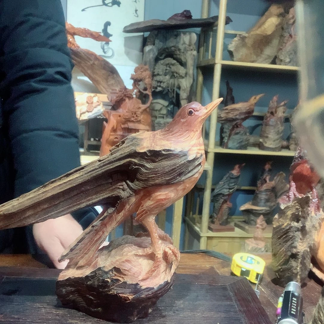 香榧木琥珀木小鸟摆件