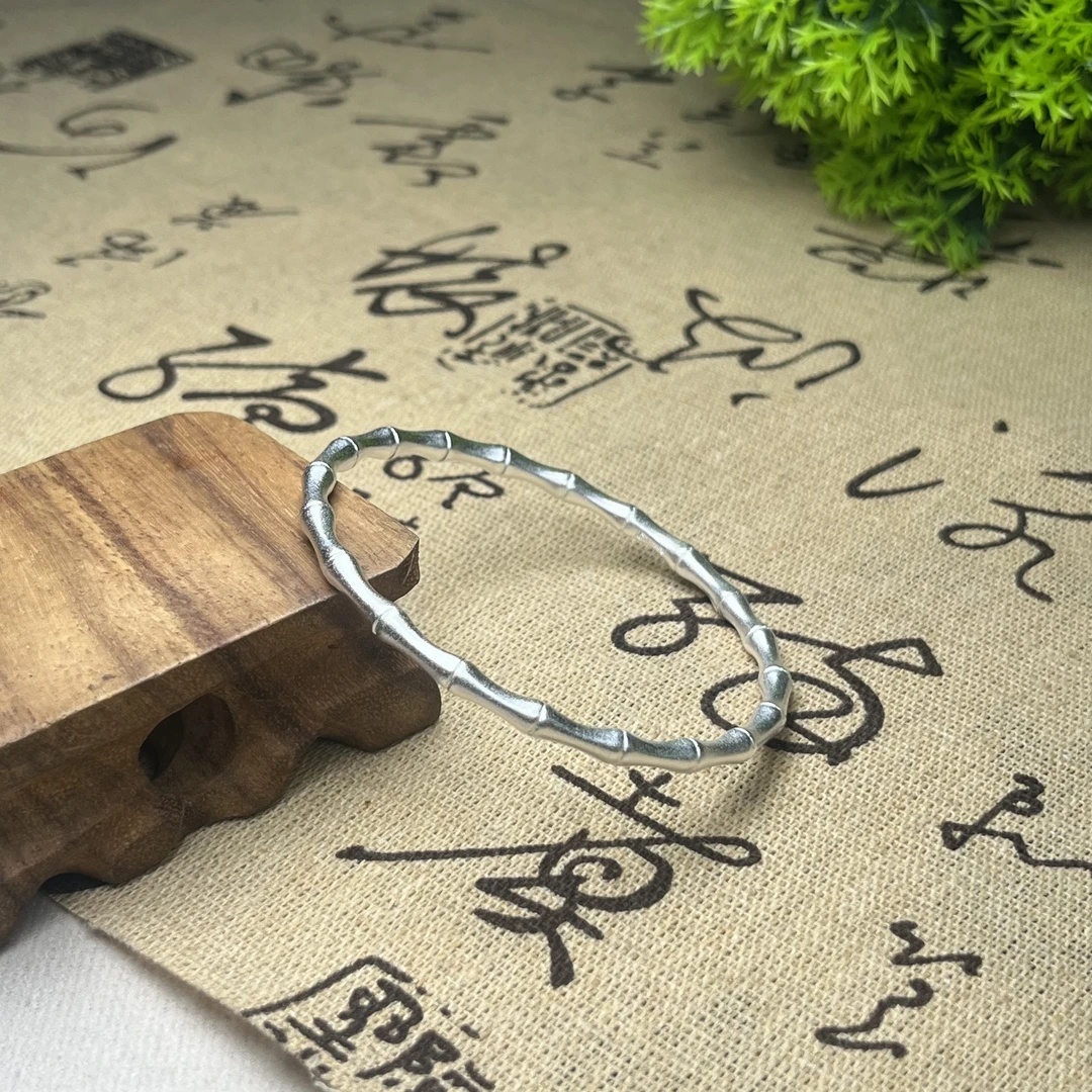 足银手镯 A128足银手镯竹节9999纯银手镯女款时尚简约气质送妈妈