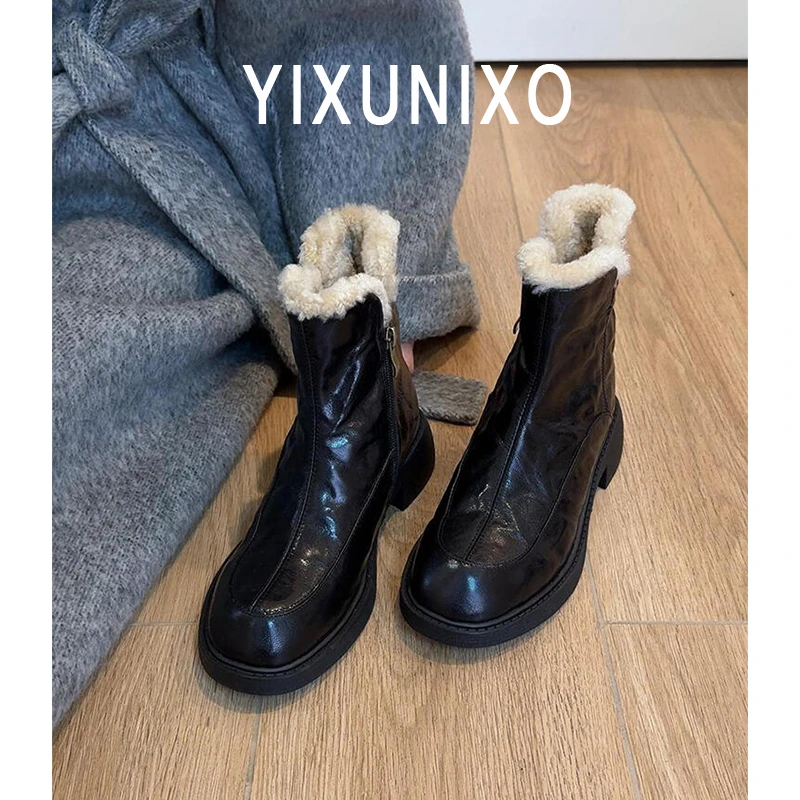 羊皮版~真皮马丁靴冬季平跟短筒时尚雪地靴英伦秋冬网红加绒靴子