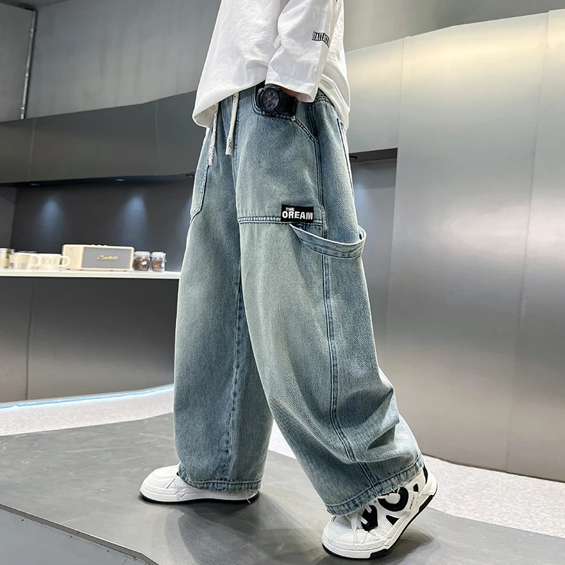 男童春装裤子2025新款男孩春季中大童痞帅儿童春秋款阔腿牛仔裤潮