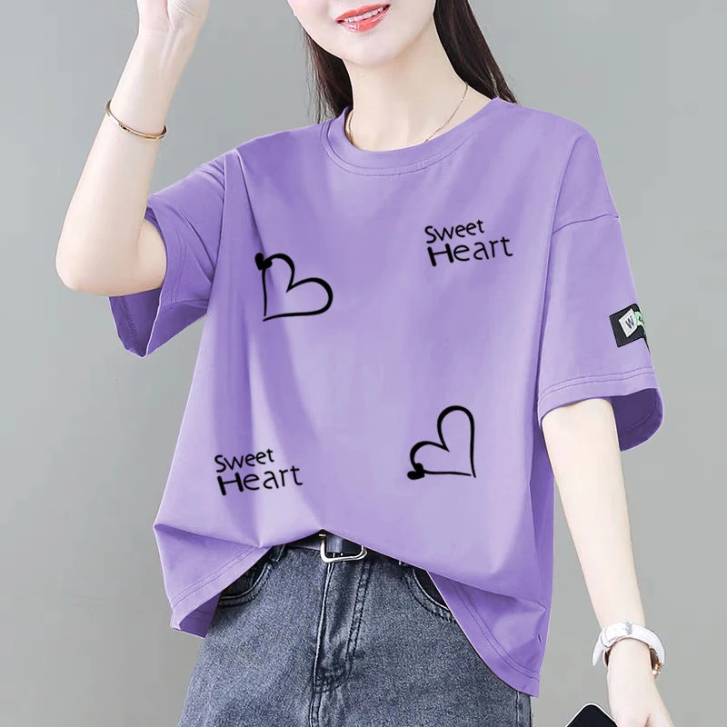 100%纯棉短袖t恤女2025夏季新款韩版宽松减龄显瘦洋气遮肉上衣女