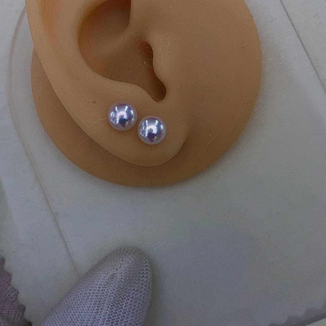 耳饰18K金镶嵌海水珍珠海水akoya耳钉6-7mm