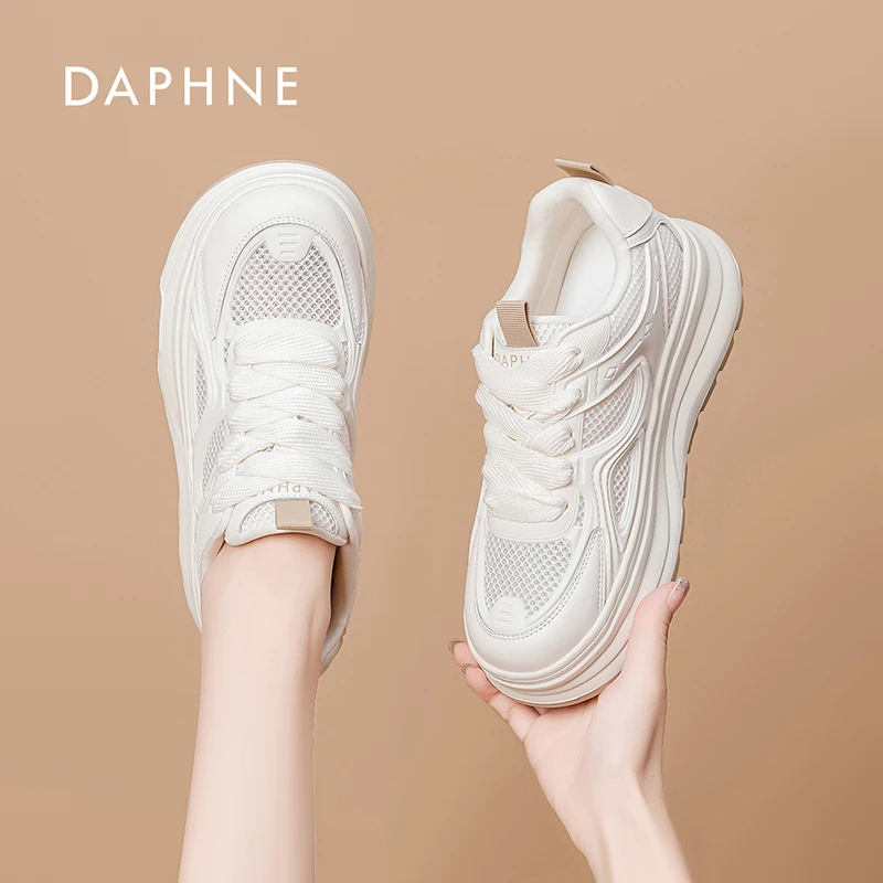 达芙妮女鞋2025夏季新款网面透气小白鞋百搭厚底休闲运动板鞋H