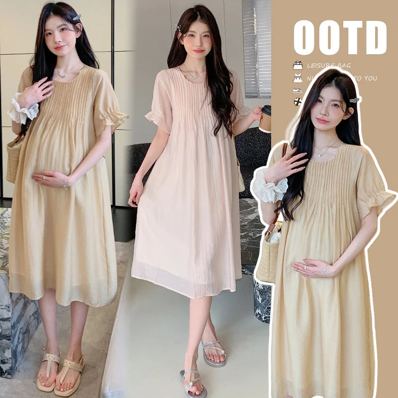 孕妇装2025夏季新款轻奢显瘦孕妇连衣裙减龄时髦宽松孕妇夏天裙子