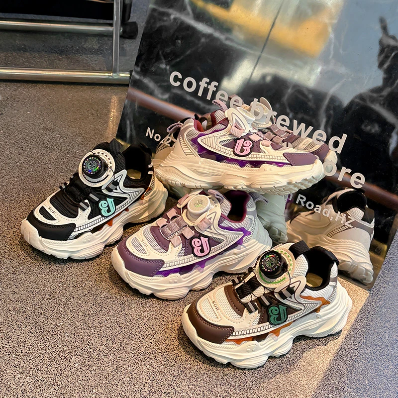 旋转纽扣女童运动鞋2025春秋网面透气新款儿童老爹男童跑步鞋5725