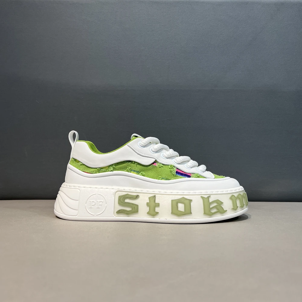 破洞格子厚底增高字母板鞋2025春夏新款时尚百搭舒适男潮流休闲鞋