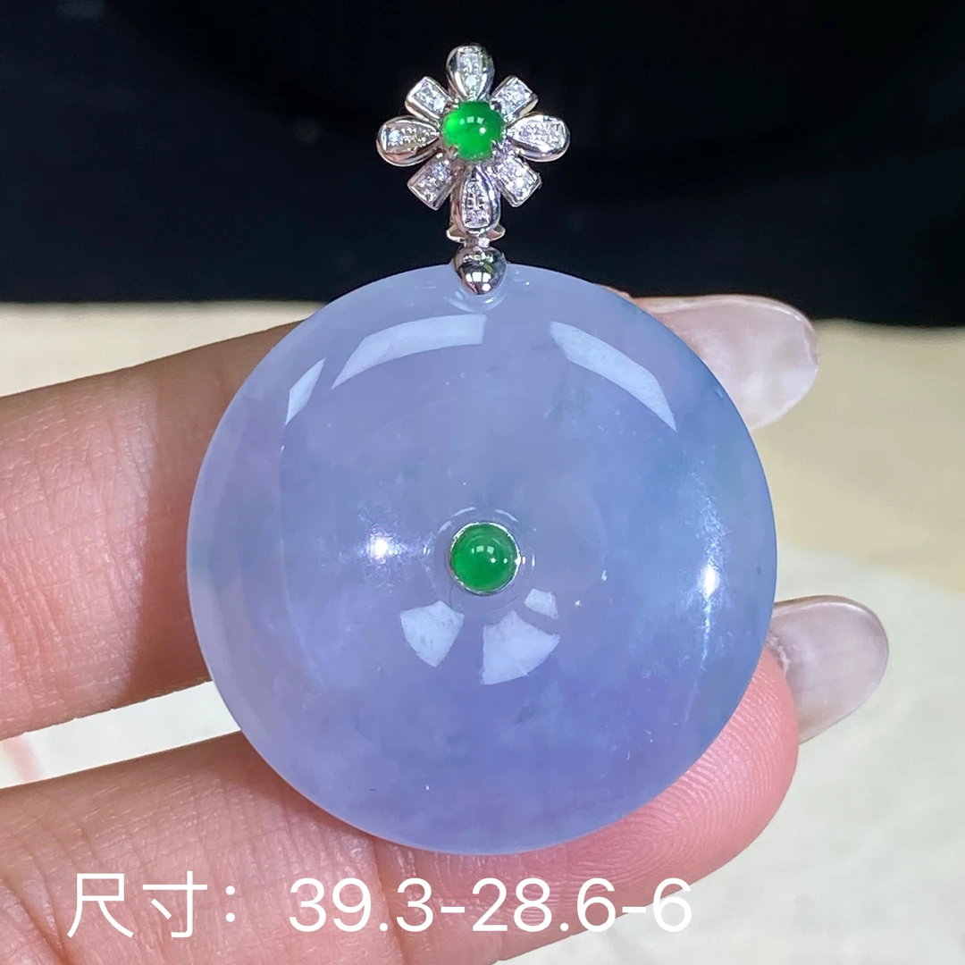 莱韵翡翠 18Ｋ金镶嵌冰胶飘花紫平安扣