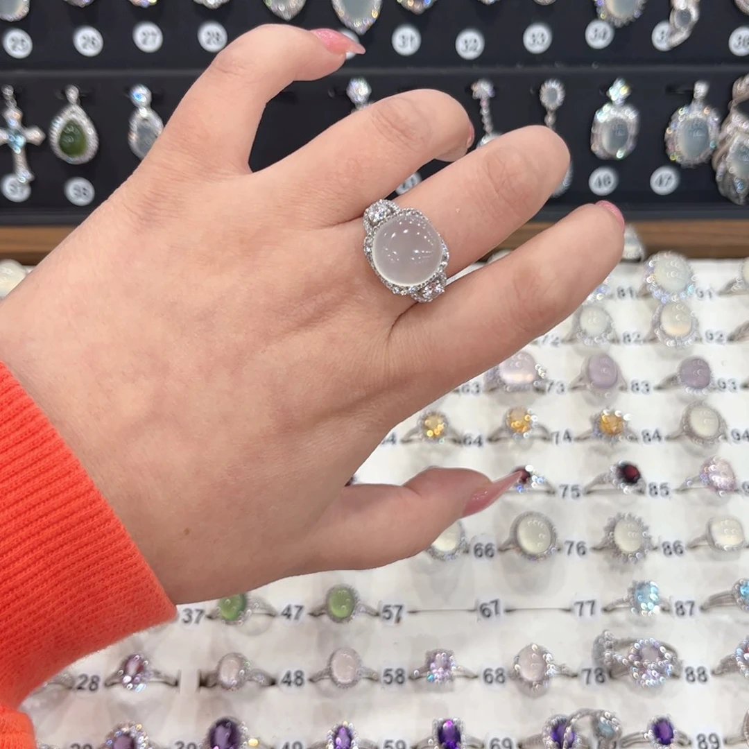 银S925镶嵌岫玉戒指