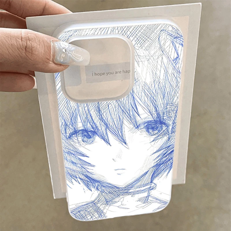 线稿绫波丽适用iphone16promax苹果15手机壳14PLUS软13幻影12防摔