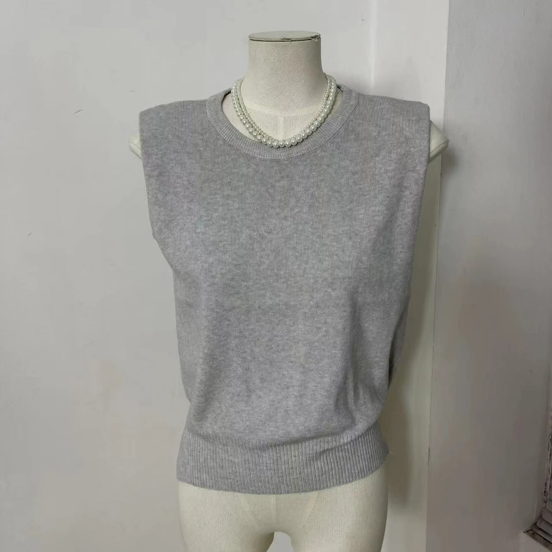 LIIE精选  韩国东大门春季新款韩版圆领后背系带花灰无袖背心女