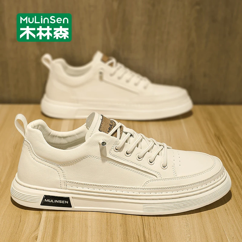 木林森板鞋男款2025新款秋季青少年小白鞋厚底耐磨运动百搭潮鞋