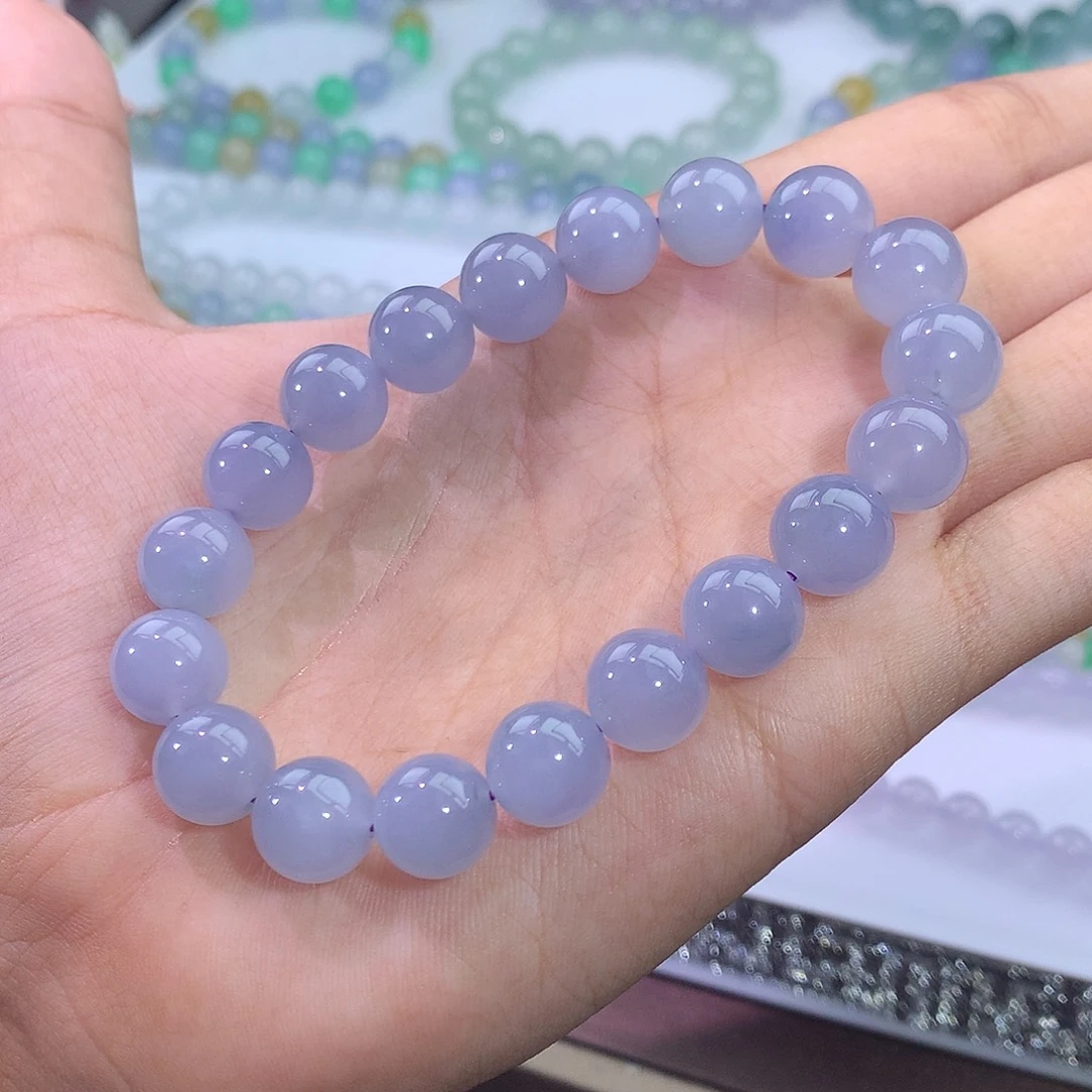 翡翠未镶嵌手链紫罗兰飘花手串
