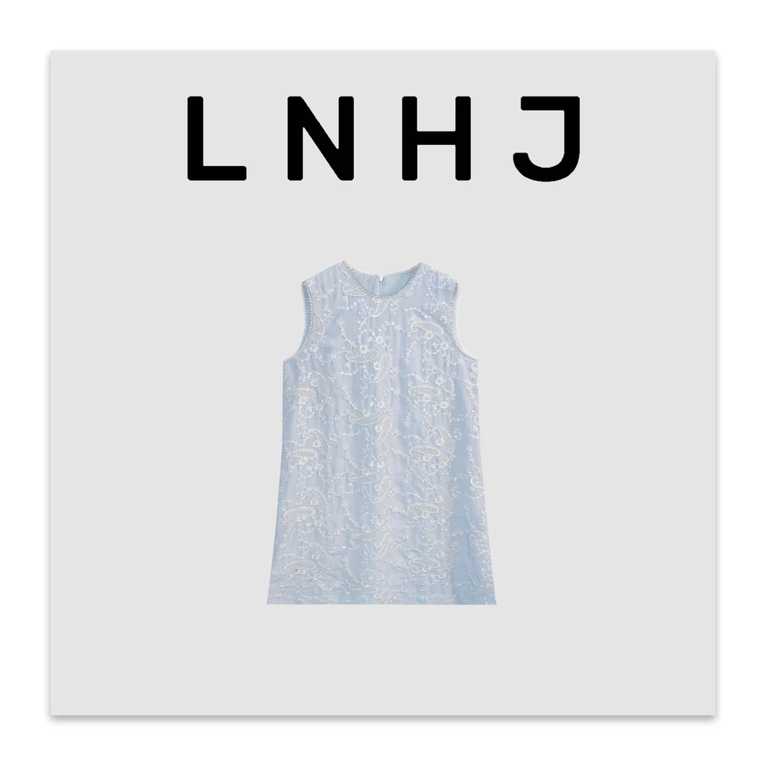 （反季不退换）LNHJ【花影】重工穿钻钉珠刺绣莱赛尔亚麻A版连衣裙