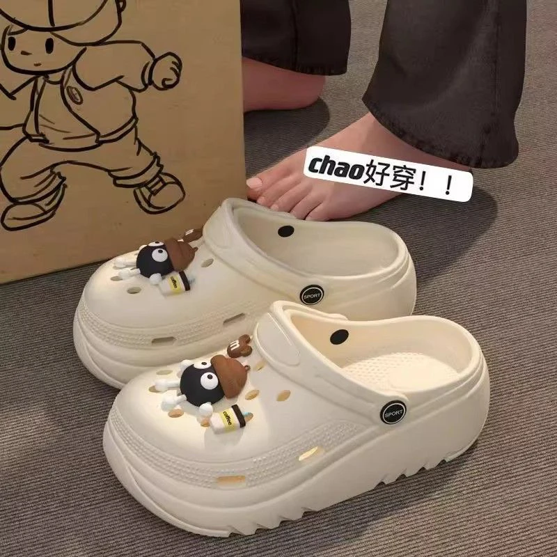 2025夏季新款爆款厚底洞洞鞋女生煤球卡通防滑防臭外穿凉拖鞋网红