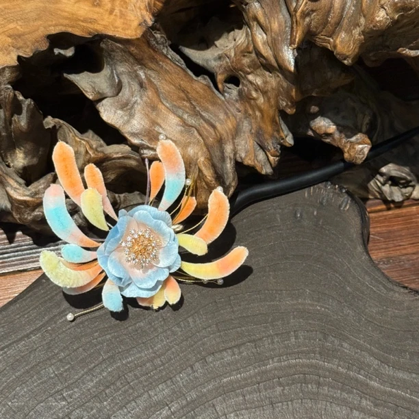 烟花胖绒发簪 非遗手工绒花发簪日常百搭发饰头饰