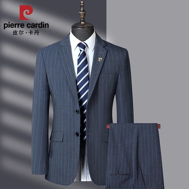 皮尔卡登高级感西服套装男士商务职业正装新郎结婚礼服竖条纹西装