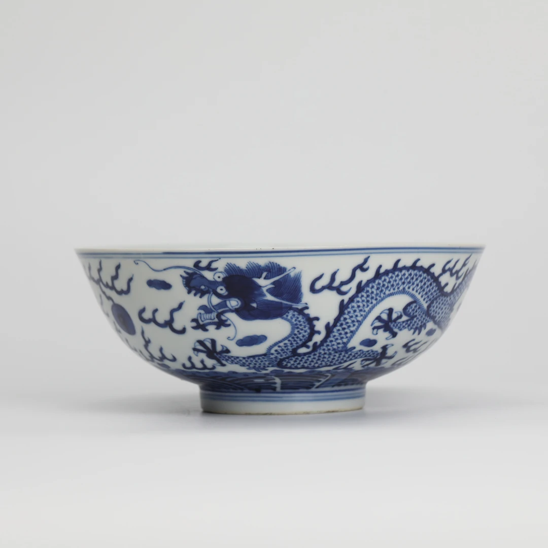 1301·清光绪青花海水龙纹大碗
