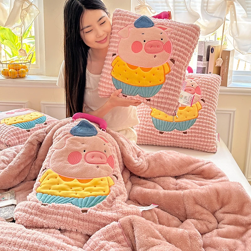 长绒北极绒加厚多功能抱枕被子两用可折叠汽车载办公室午睡被子