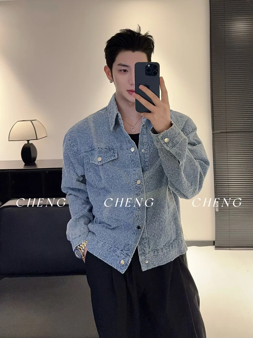 「程程的试衣间」新款潮流韩版磨花水洗牛仔夹克外套小香风时髦上衣