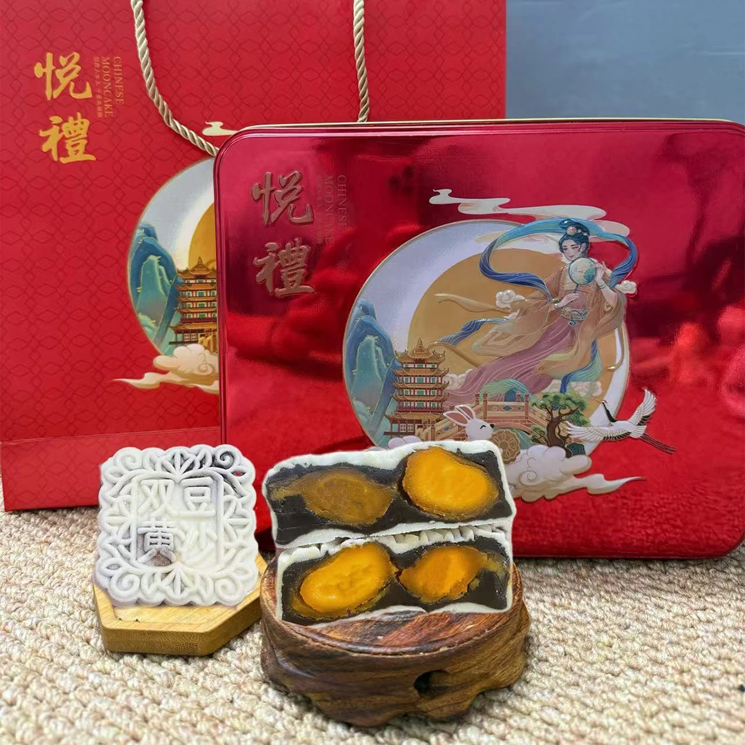 【白皮纯豆沙/白皮双黄豆沙米月饼】中秋传统手工广式月饼