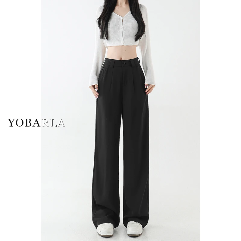 黑色直筒休闲西装裤女秋冬高腰大码胖mm宽松显瘦梨形身材阔腿裤子