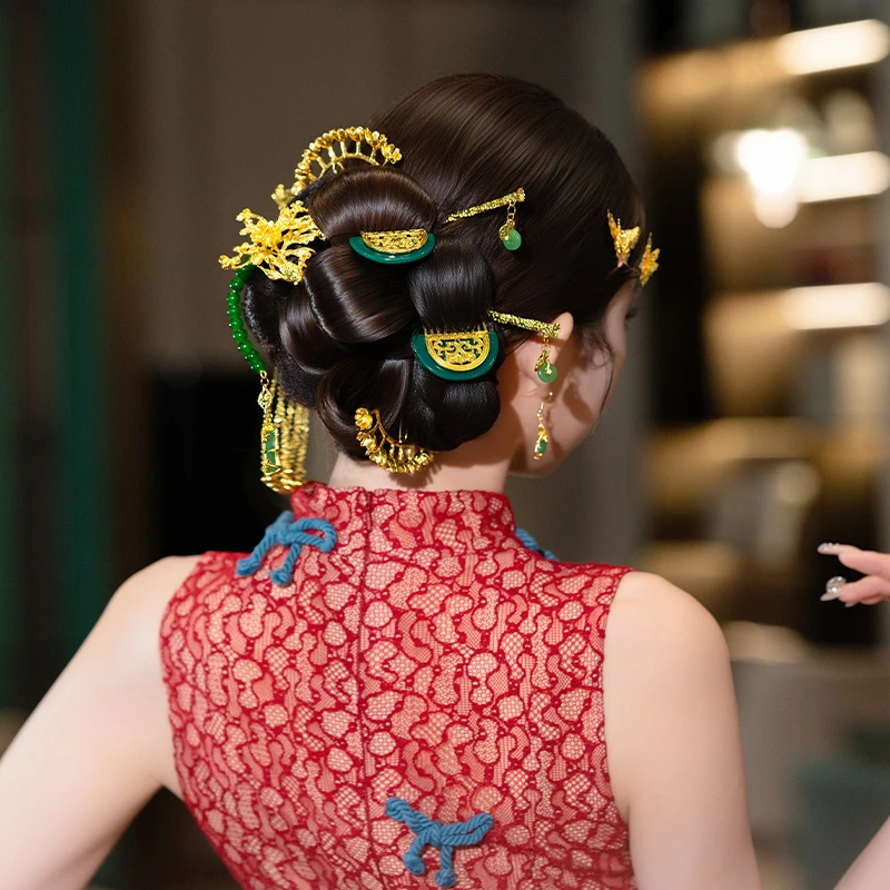 合金树脂婚庆饰品 中式新娘发饰金色流苏高级结婚龙凤褂饰MT0103