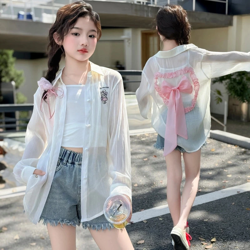 女童防晒衣夏季薄款2025儿童装韩版宽松空调服女大童新款衬衫外套