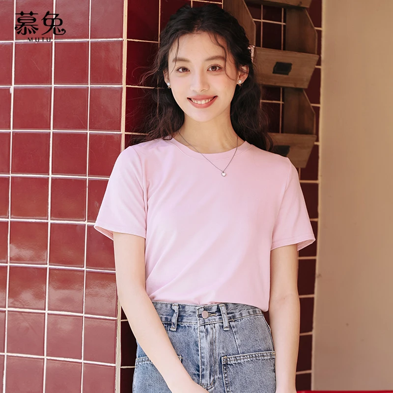 慕兔韩版修身减龄短袖t恤女2024夏季新款设计感小众上衣百搭体恤