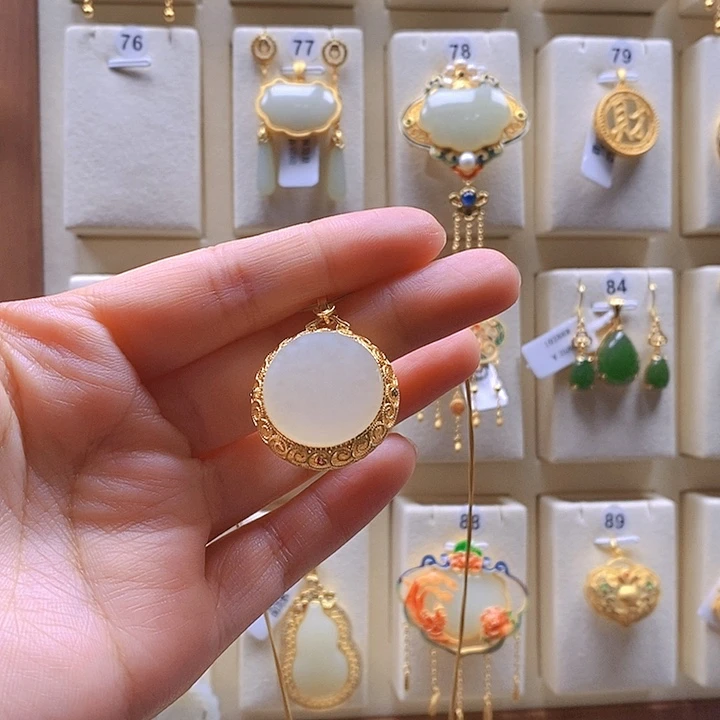 和田玉颈饰银S925镶嵌