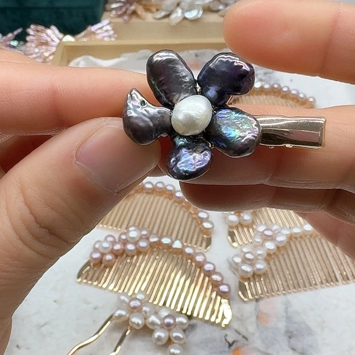 淡水珍珠发饰银S925镶嵌