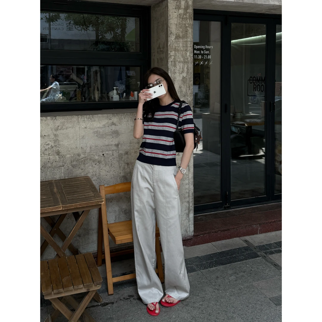 【惬意午后】“T丝裤”极简设计感立体线拼接百搭显瘦休闲裤21339