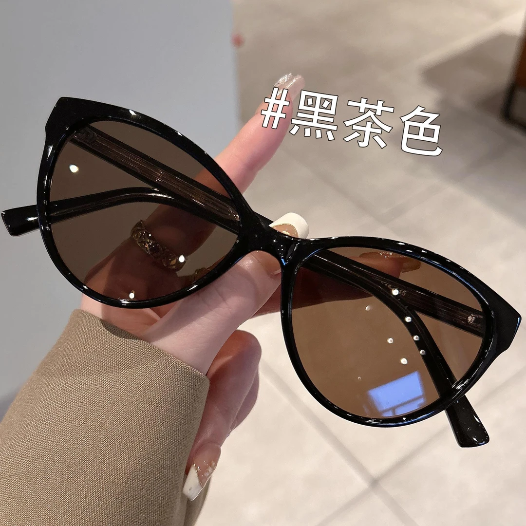 帕森精品牌黑框茶色猫眼墨镜女款2024新款潮流防紫外线开车专用复