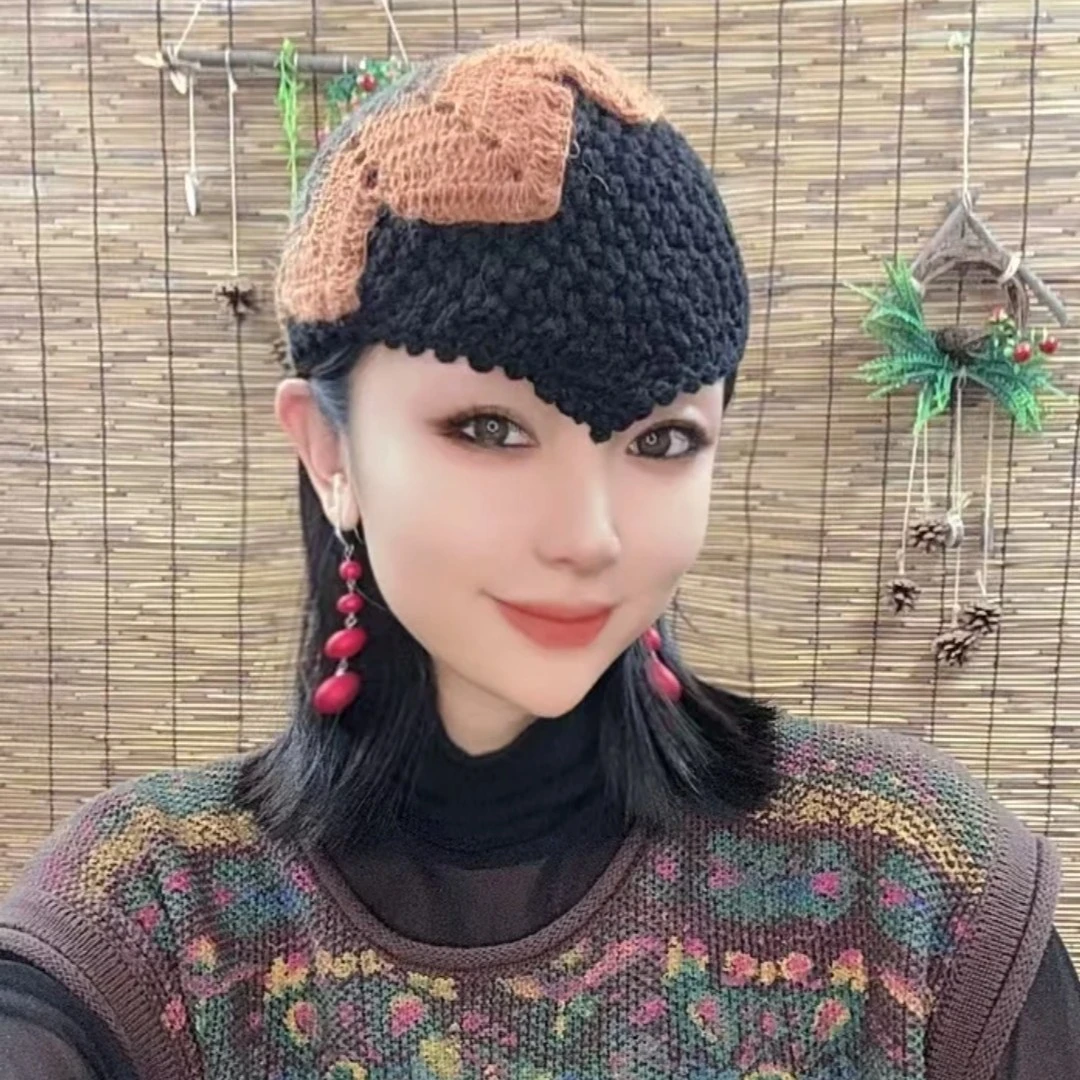 鑫彤推荐款-手工编织彩色枫叶美人尖帽