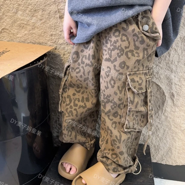 现MZ.儿童春季新款时髦休闲工装口袋百搭休闲直筒裤1428