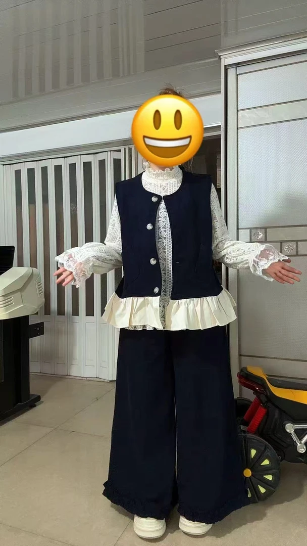 2025秋冬季甜美风微胖韩系清新时尚高级内搭+马甲+裤子套装75375