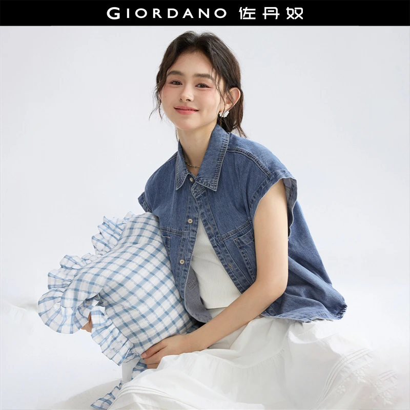 【设计师款】佐丹奴复古洗水翻领飞袖收腰薄百搭牛仔衬衫 18345604