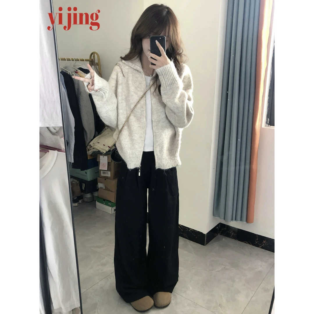 韩系早秋季穿搭针织开衫女软糯短款拉炼毛衣外套高级感小个子上衣