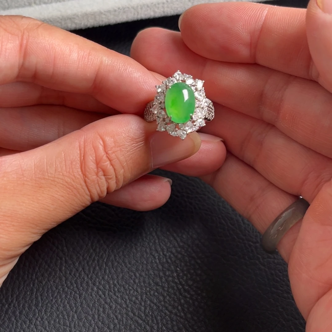 银S925镶嵌戒指翡翠缅甸翡翠A货