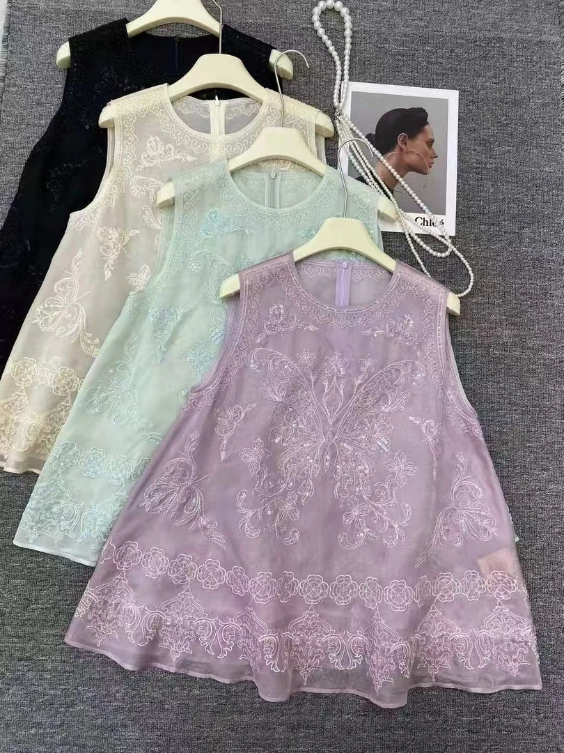 重工钉珠桑蚕丝欧根纱国风上衣