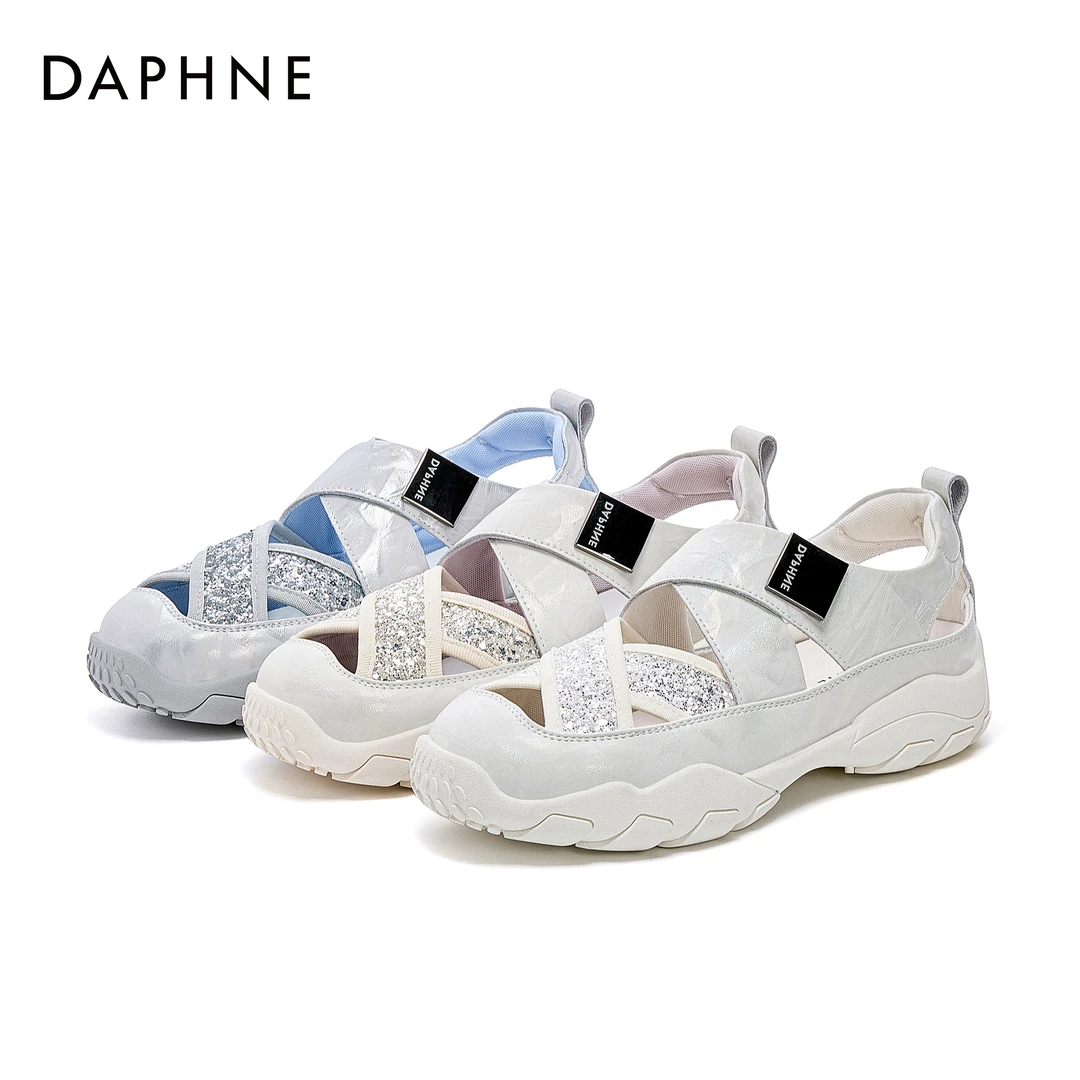 【宋茜代言】2025达芙妮透气板鞋拼色厚底增高时尚休闲鞋步鞋凉鞋