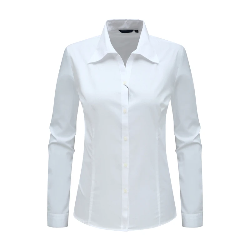 H1182恩女式夏季厚度长袖衬衫 棉商务休闲上衣弹力 白色