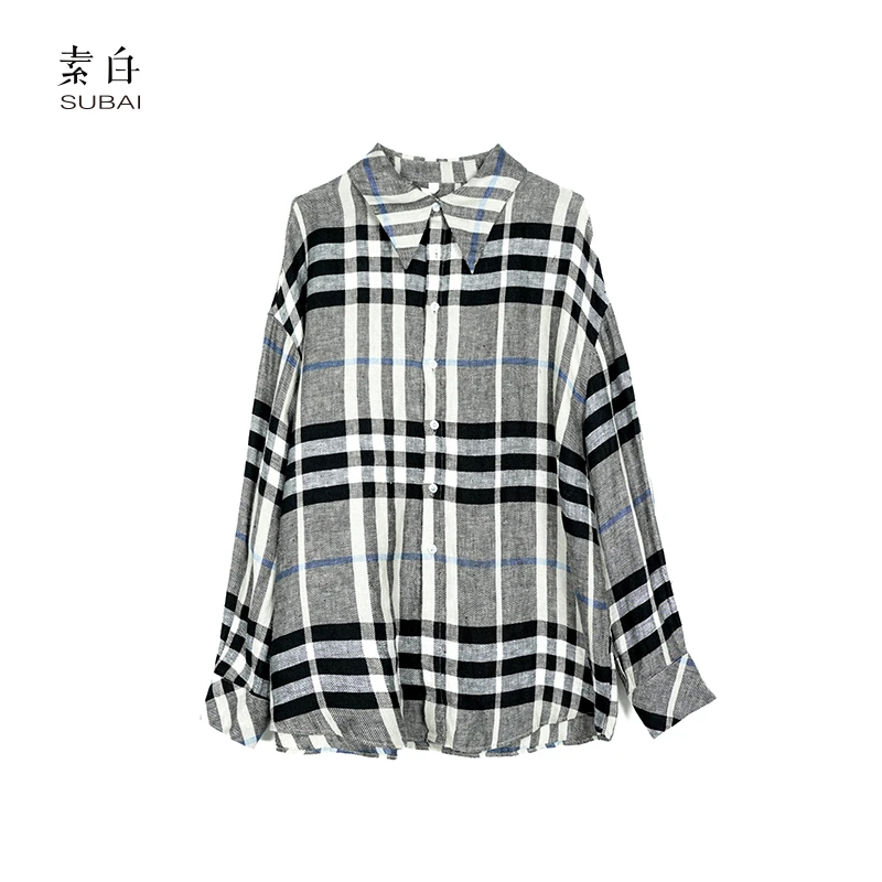 素白潮流格子【格韵】S00887时尚经典百搭外搭衬衫