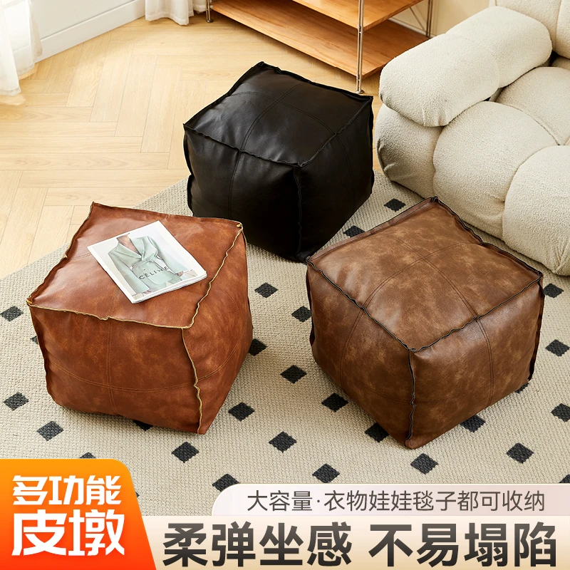 轻奢风皮凳美式坐垫卧室矮凳可坐皮墩客厅服装店凳子创意家用