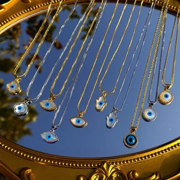 铜合金吊坠 DINA 恶魔之眼 蓝眼睛 简约吊坠项链