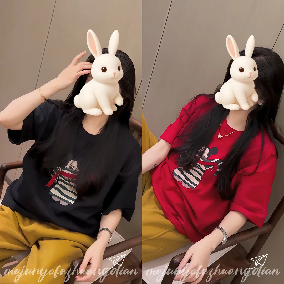 2025新款米奇图案大版宽松慵懒风中长款半袖女