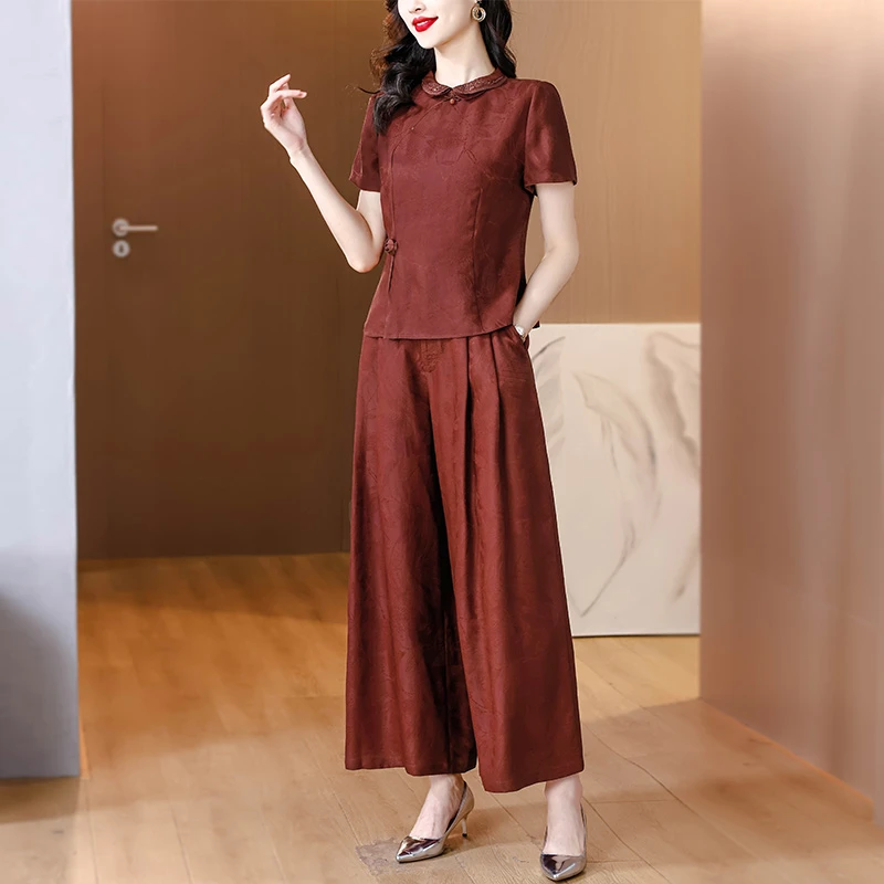 香云纱套装女专柜正品高端真丝桑蚕丝红云纱两件套显瘦修身