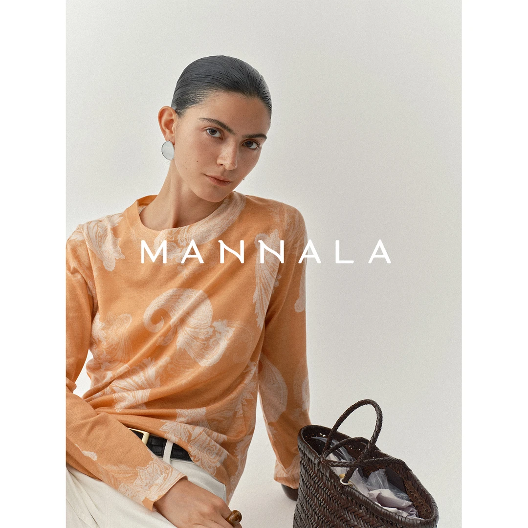 MANNALA丨“腰花纹”手绘腰果花印花16针水溶羊毛针织上衣 Q4435