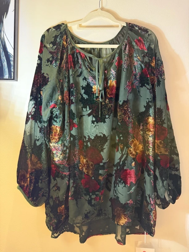 真丝丝绒烧花钉珠上衣时尚碎花印花衬衣