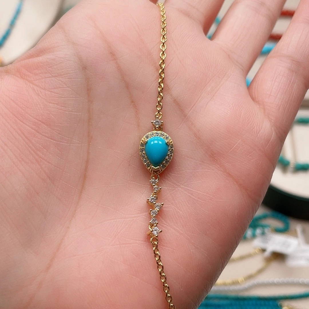 银S925镀金镶嵌绿松石手链